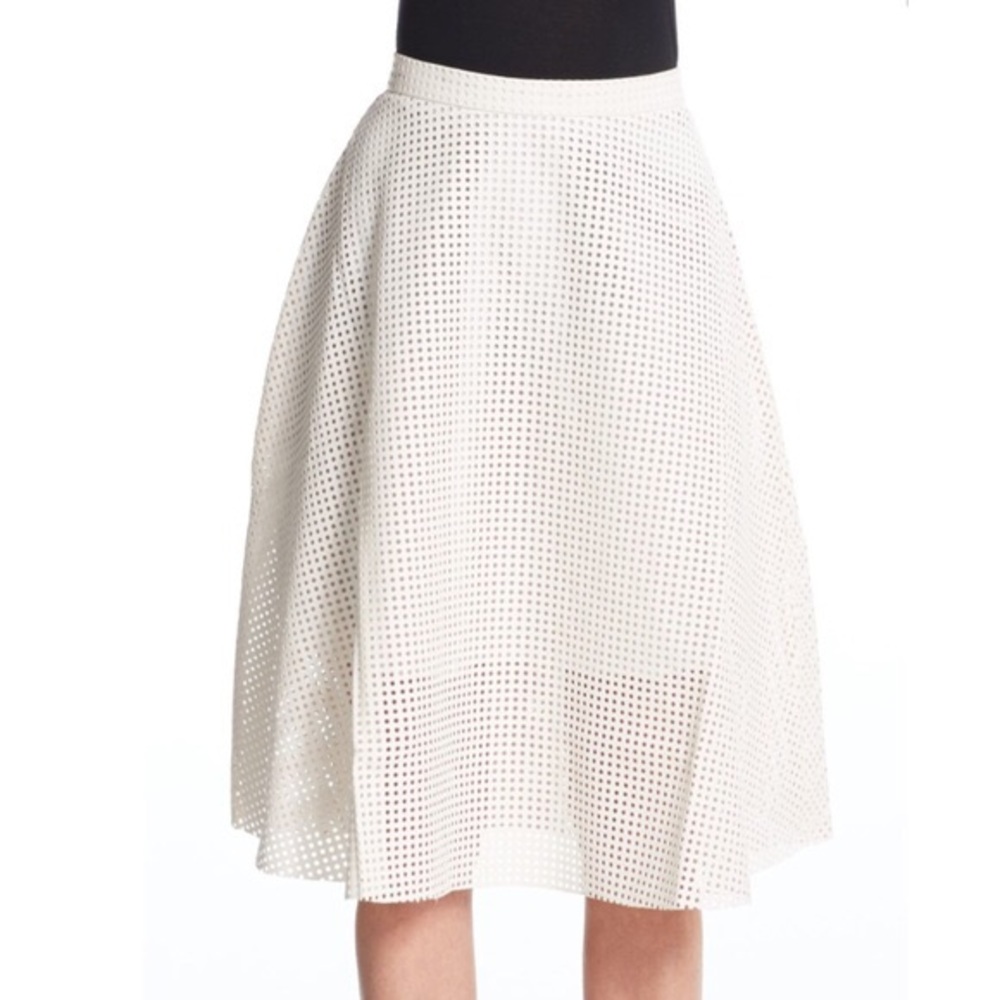 Vegan white leather midi circle skirt